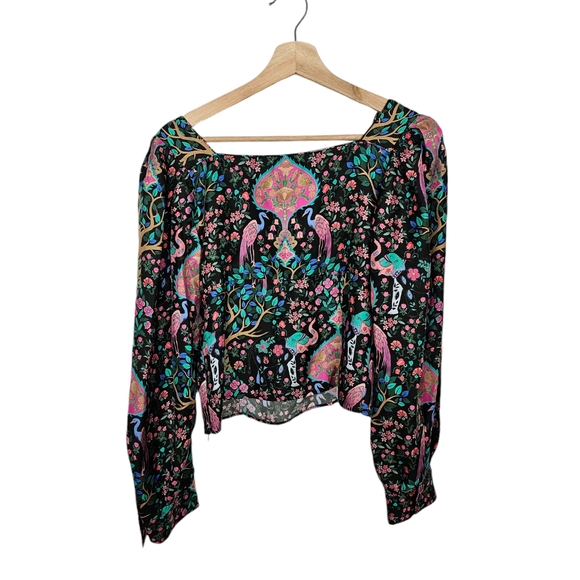 Sandro Ivea Floral Silk Blouse Square Neck Size 1 US Small - Picture 4 of 8